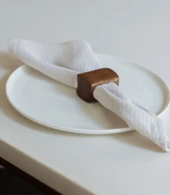 Outlet Servetring 5,5x4cm rechthoekig hout Moku - set/4 Keuken- & Tafellinnen