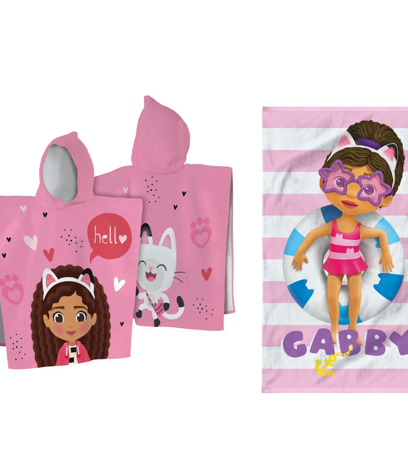 Matt & Rose Set Badcape en Strandlaken bedrukt 100% Katoen, GABBY EN HET MAGISCHE HUIS DUO EN