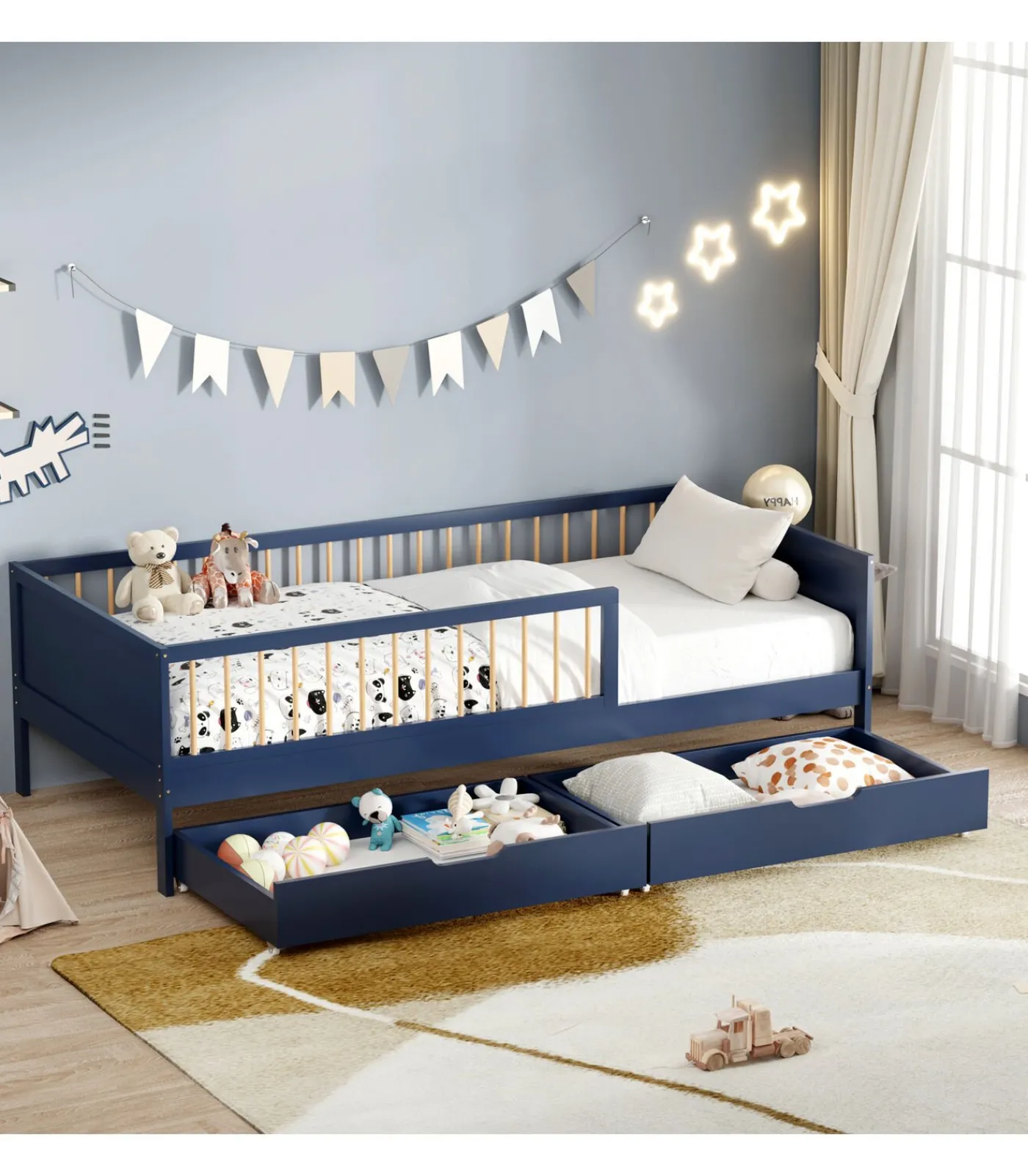 Outlet Set van 2 donkerblauw opberglades voor bed Kinderen Kinderen Home