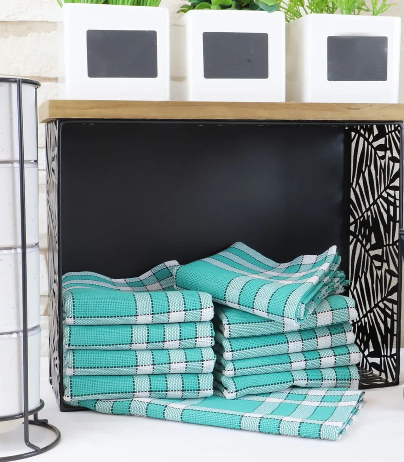 Linandelle Set van 2 grote katoenen geruite servetten NELLY