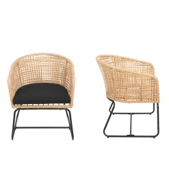 Outlet Set van 2 kunststof rotan fauteuils met kussens RINA Stoelen