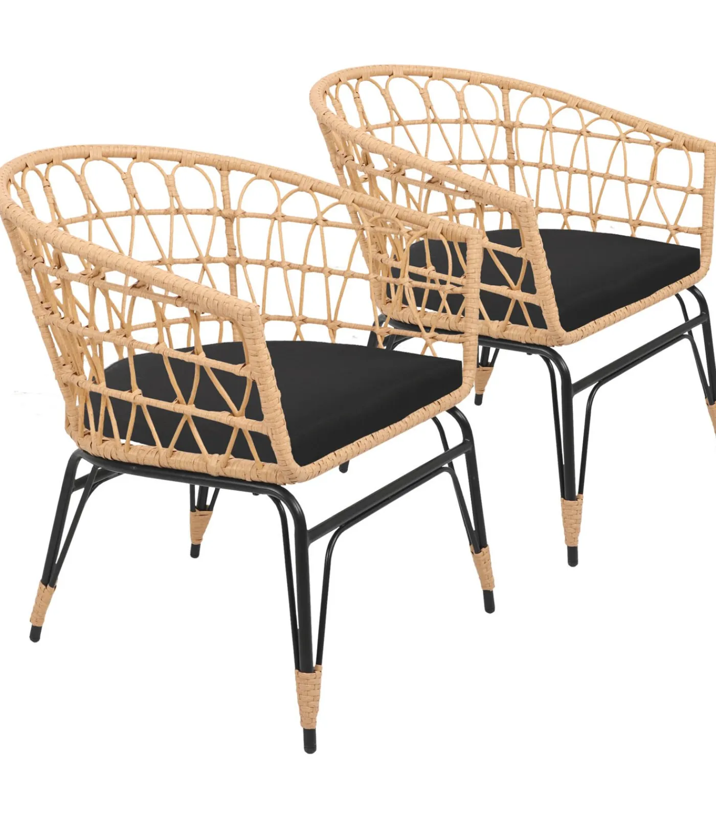 HAPPY GARDEN Set van 2 kunststof rotan fauteuils met kussens AIKO