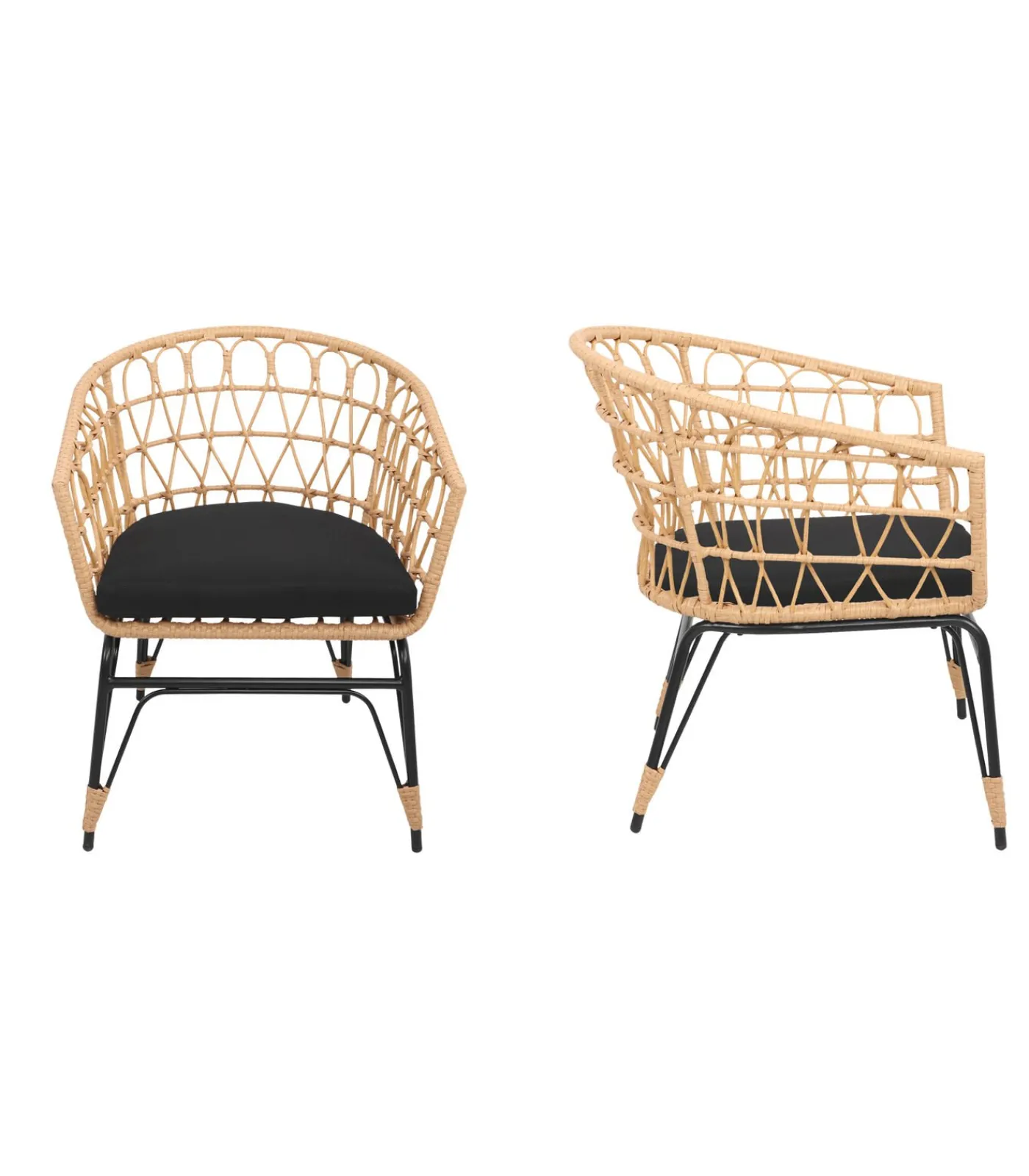 HAPPY GARDEN Set van 2 kunststof rotan fauteuils met kussens AIKO