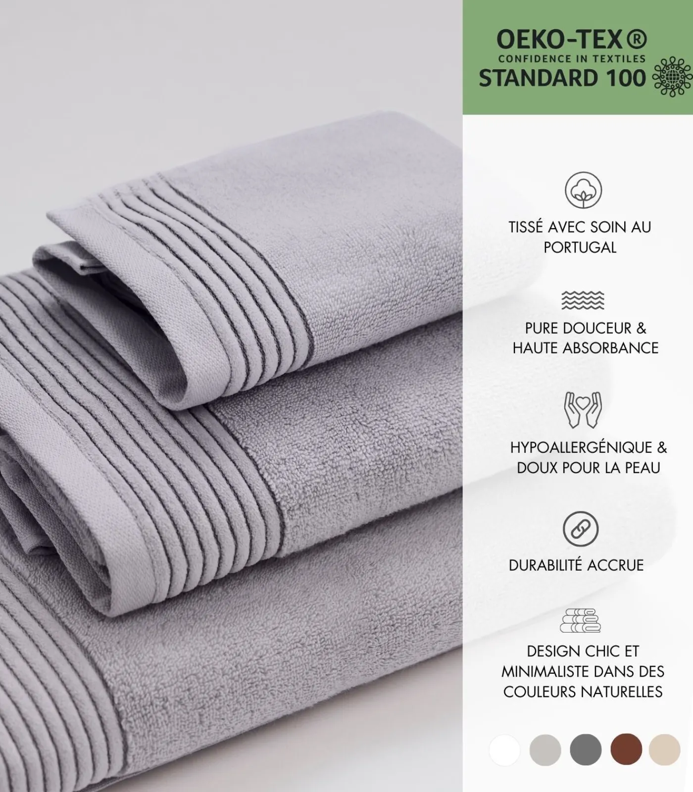 SOWL Set van 6 Premium Handdoeken SILVER MIST (2-33x50cm, 2-50x100cm, 2-70x140cm)