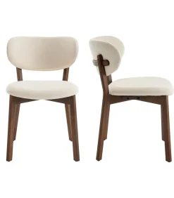 Discount Set van 2 stoelen AURA in donker hout en beige boucle stof Stoelen