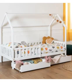 Kinderen HAPPY GARDEN Set van 2 witte opberglades voor bed