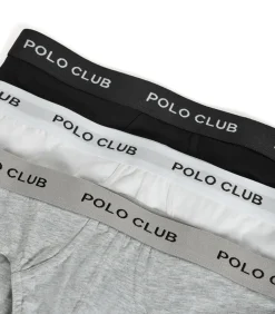 Heren Polo Club Set van drie slips, zwart, grijs en wit, met -detail