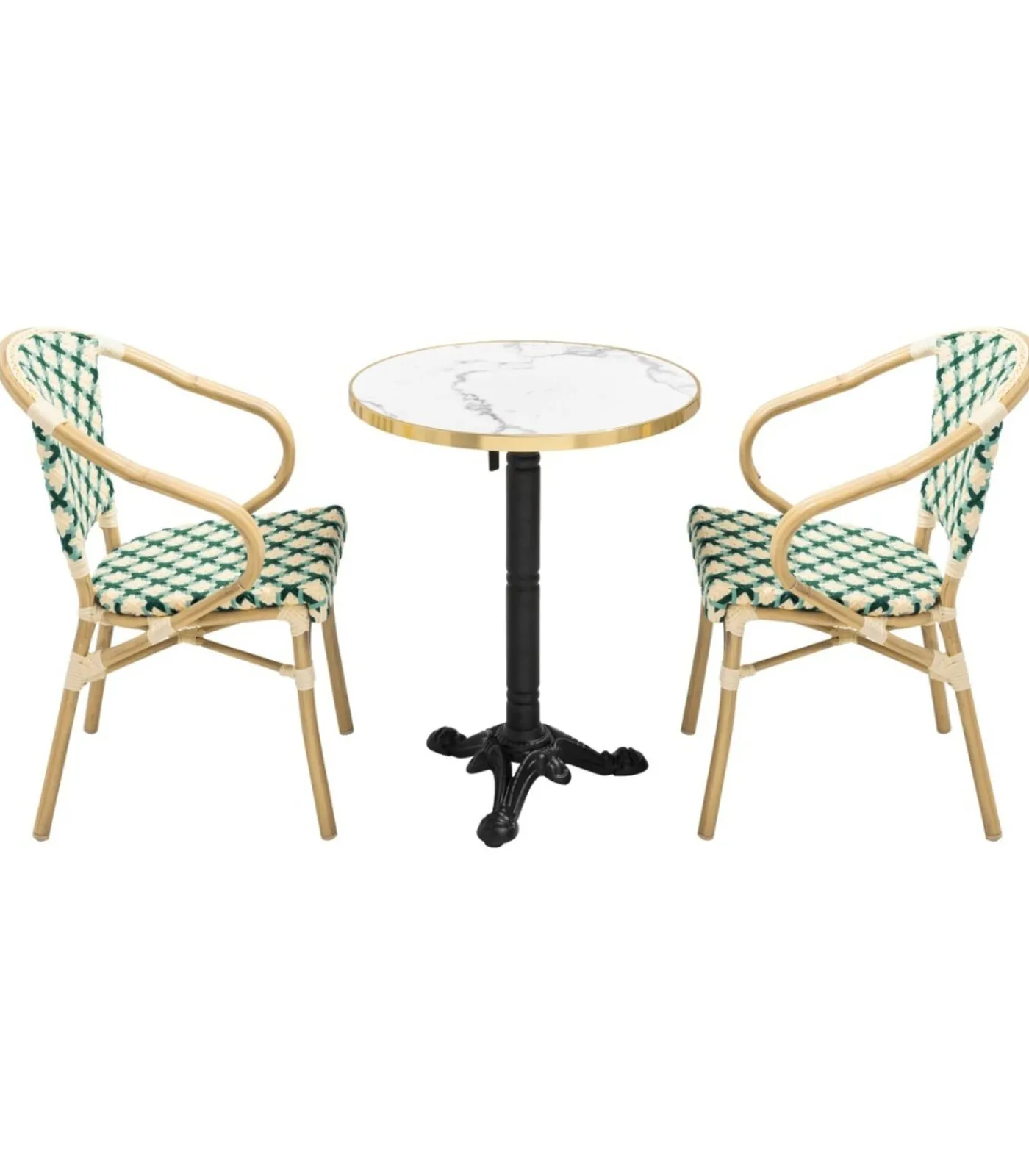 Oviala Set van wit marmeren terrastafel en 2 groene stoelen