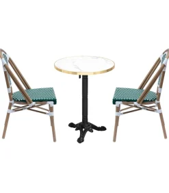 Oviala Set van wit marmeren verstelbare terrastafel en 2 groene stoelen