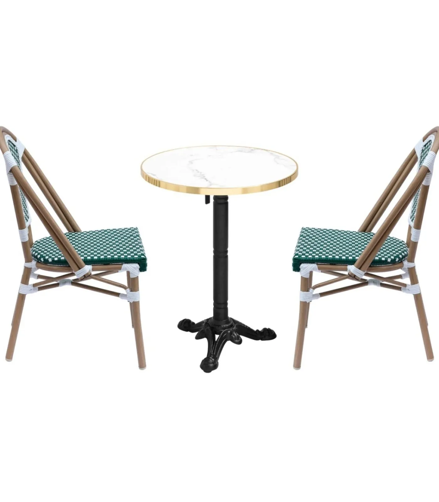 Oviala Set van wit marmeren verstelbare terrastafel en 2 groene stoelen