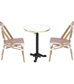 Oviala Set van wit marmeren verstelbare terrastafel en 2 rode stoelen