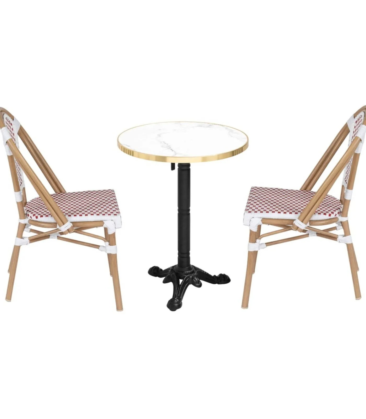 Oviala Set van wit marmeren verstelbare terrastafel en 2 rode stoelen