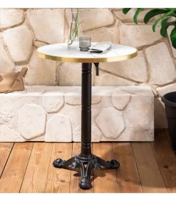 Oviala Set van wit marmeren verstelbare terrastafel en 2 rode stoelen