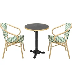 Online Set van zwart marmeren terrastafel en 2 groene stoelen Tuinmeubelen