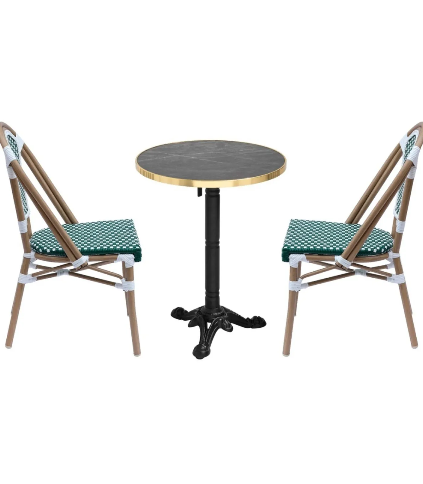 New Set van zwart marmeren verstelbare terrastafel en 2 groene stoelen Tuinmeubelen