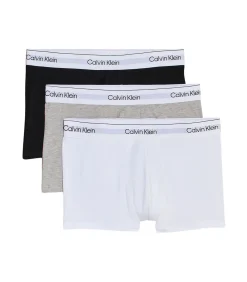 Heren Calvin Klein short 3 pack icon cotton stretch trunks grey heather / white /