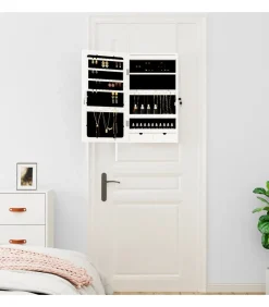 Discount Sieradenkast met spiegel en LED wandgemonteerd wit Spiegels