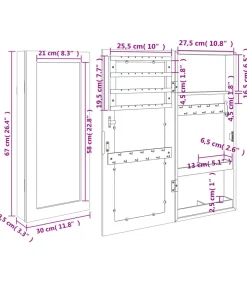 vidaXL Sieradenkast met spiegel wandgemonteerd 30x8,5x67 cm wit
