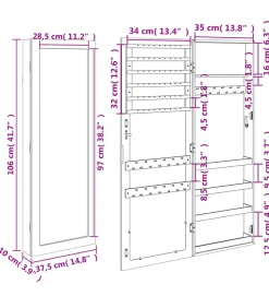 New Sieradenkast met spiegel wandgemonteerd 37,5x10x106 cm wit Spiegels