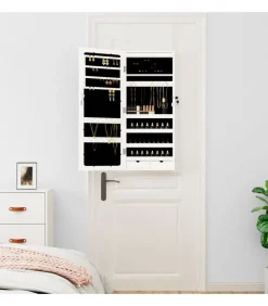 vidaXL Sieradenkast met spiegel en LED wandgemonteerd wit