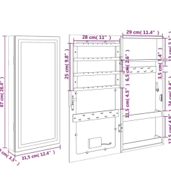 vidaXL Sieradenkast met spiegel en LED wandgemonteerd wit