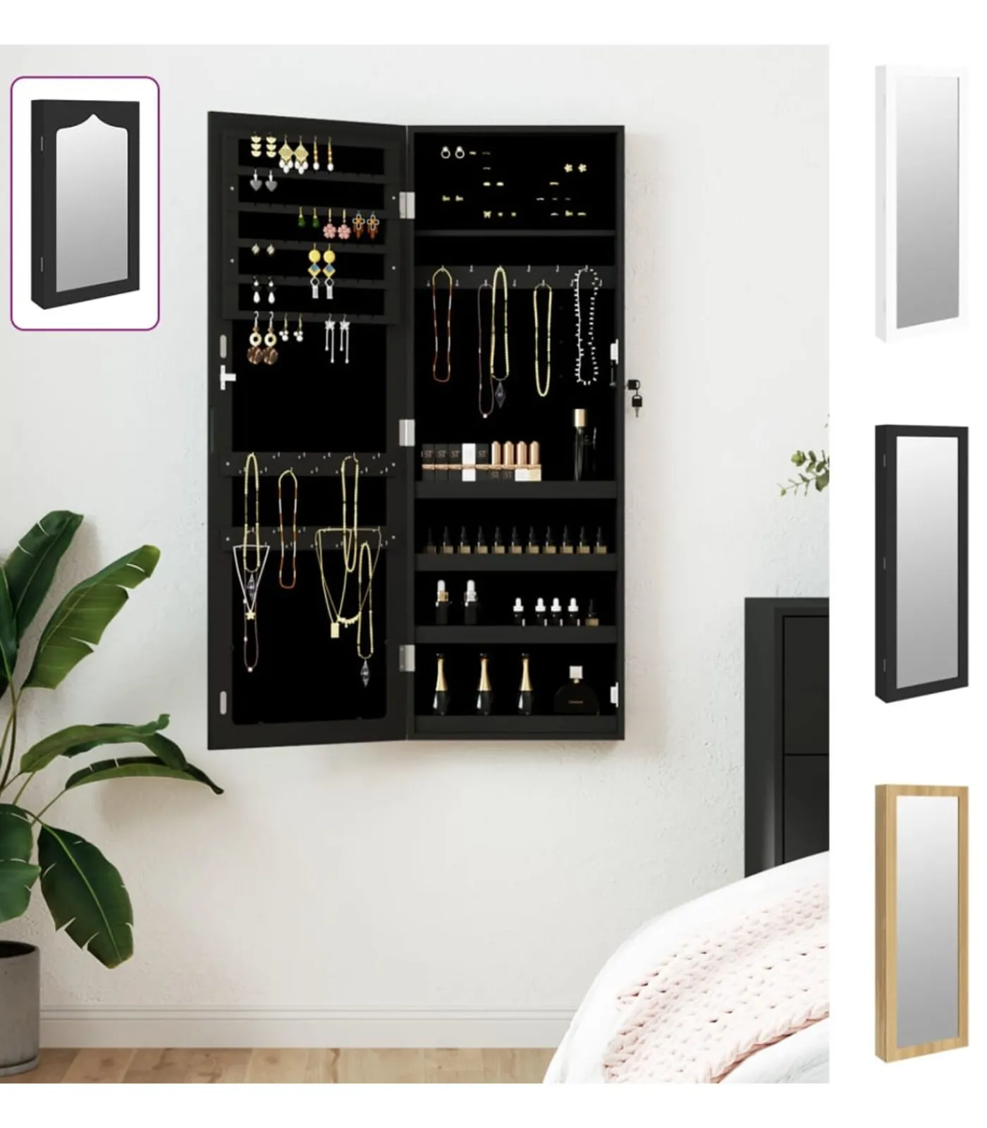 Discount Sieradenkast met spiegel wandgemonteerd 37,5x10x106 cm Spiegels