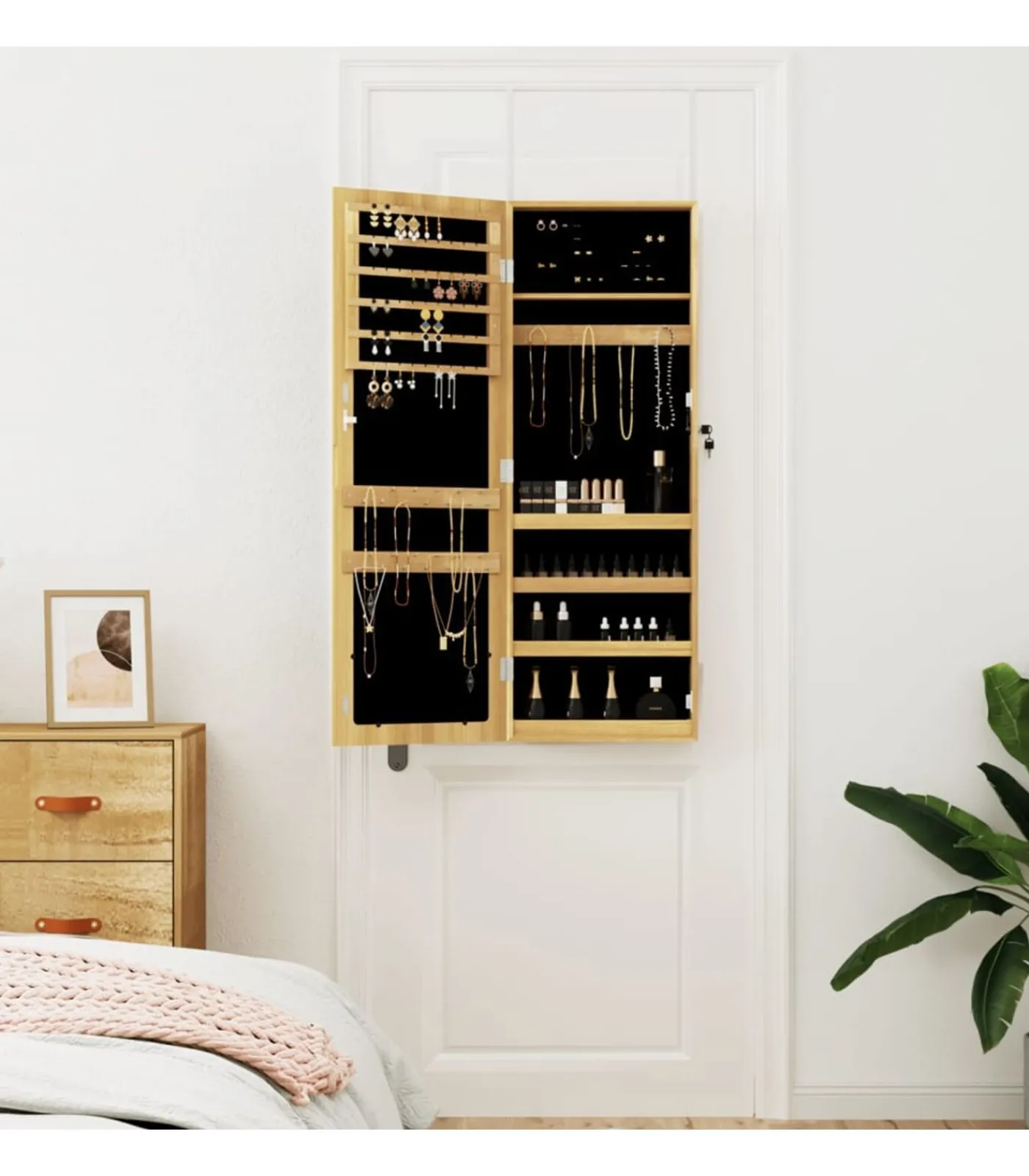 Discount Sieradenkast met spiegel wandgemonteerd 37,5x10x106 cm Spiegels