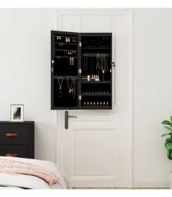 vidaXL Sieradenkast met spiegel en LED wandgemonteerd zwart