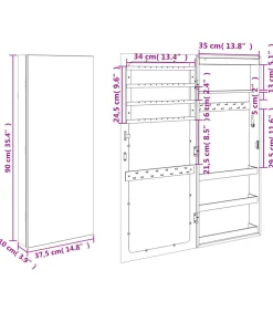 vidaXL Sieradenkast met spiegel en LED wandgemonteerd zwart
