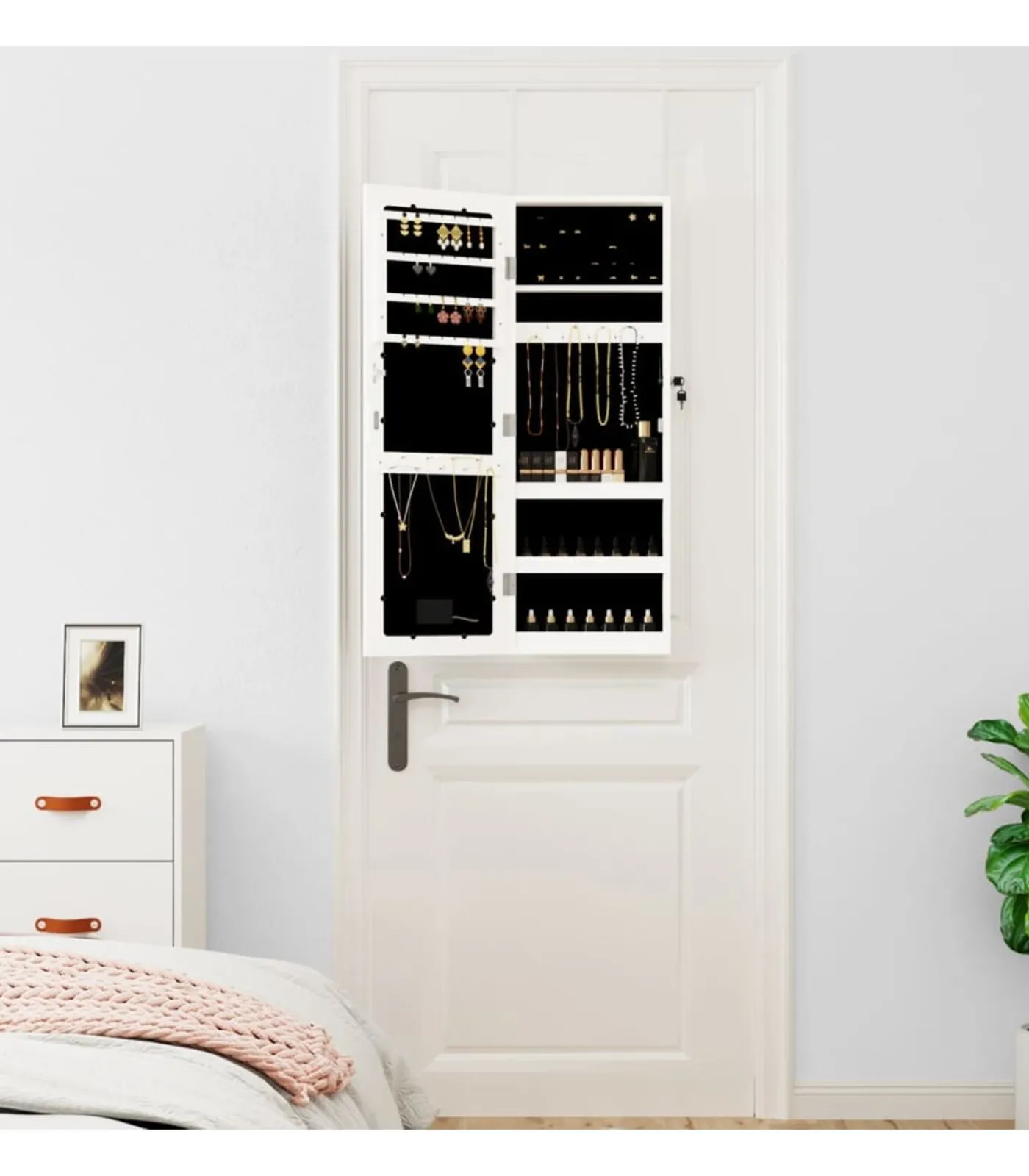 vidaXL Sieradenkast met spiegel en LED wandgemonteerd wit