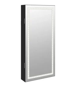 vidaXL Sieradenkast met spiegel en LED wandgemonteerd zwart