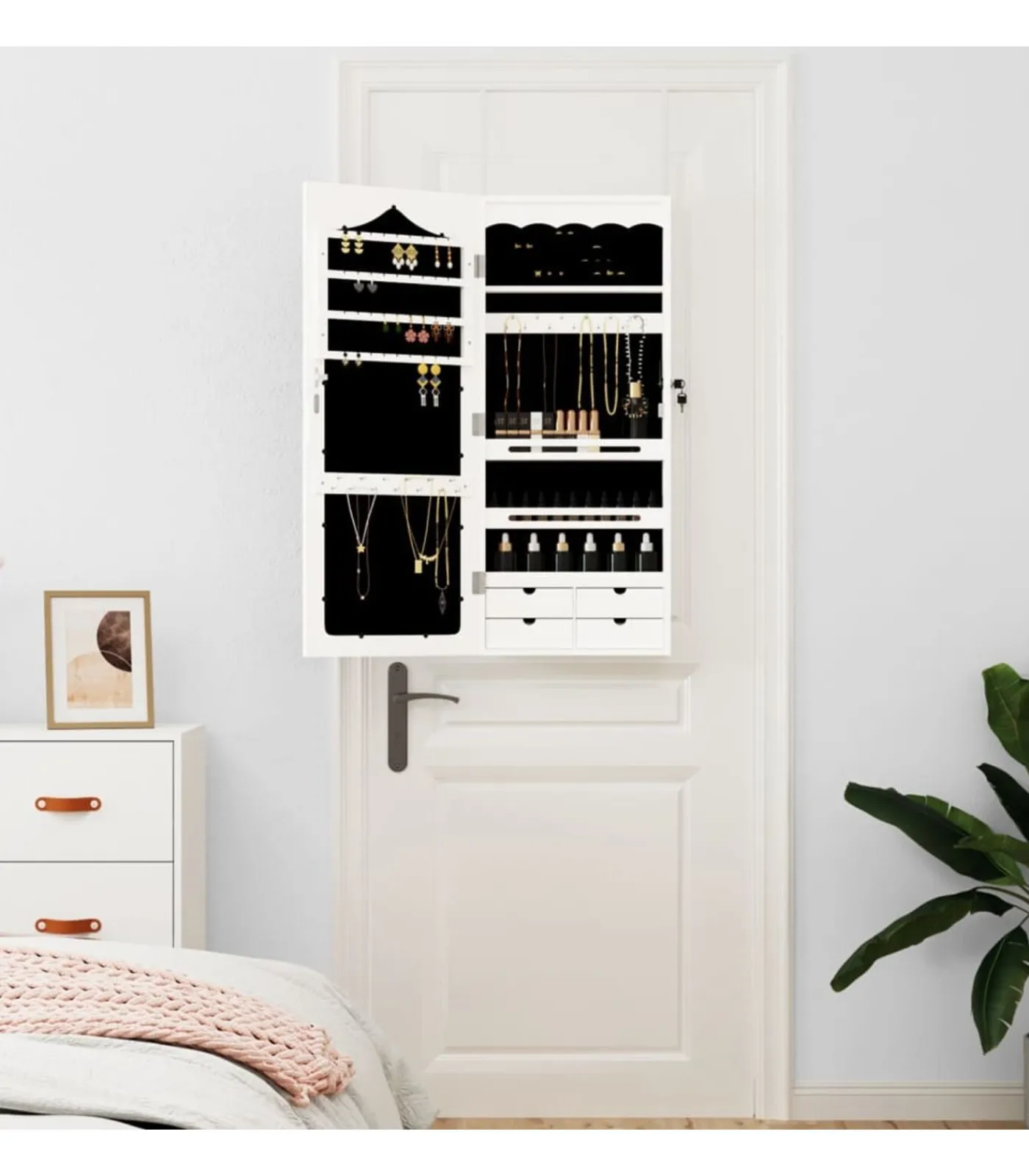 New Sieradenkast met spiegel wandgemonteerd 37,5x10x90 cm wit Spiegels