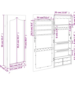 New Sieradenkast met spiegel wandgemonteerd 37,5x10x90 cm wit Spiegels