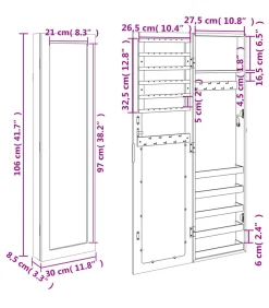 Clearance Sieradenkast met spiegel wandgemonteerd 30x8,5x106 cm wit Spiegels