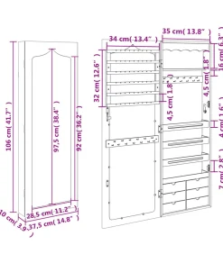 Clearance Sieradenkast met spiegel wandgemonteerd 37,5x10x106 cm Spiegels