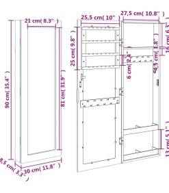vidaXL Sieradenkast met spiegel wandgemonteerd 30x8,5x90 cm wit