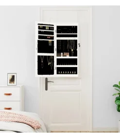 vidaXL Sieradenkast met spiegel en LED wandgemonteerd wit