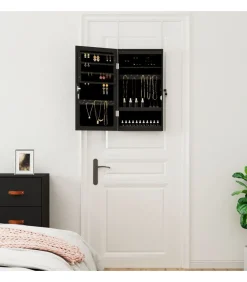 Clearance Sieradenkast met spiegel en LED wandgemonteerd zwart Spiegels