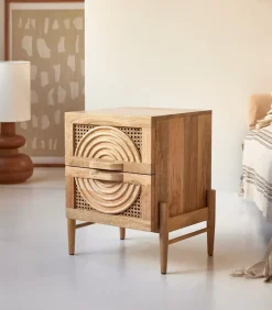 Tikamoon Sina - Nachtkastje van massief mangohout en rotan