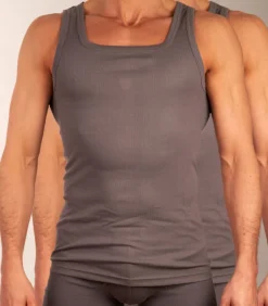New singlet 2 pack new basic cotton 4-1 rib grey Heren Tops & Shirts