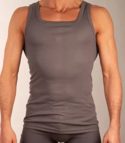 New singlet 2 pack new basic cotton 4-1 rib grey Heren Tops & Shirts