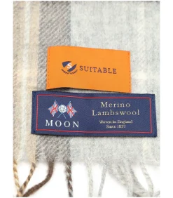 Heren Suitable Sjaal Ruit Merino Wol Beige Blauw