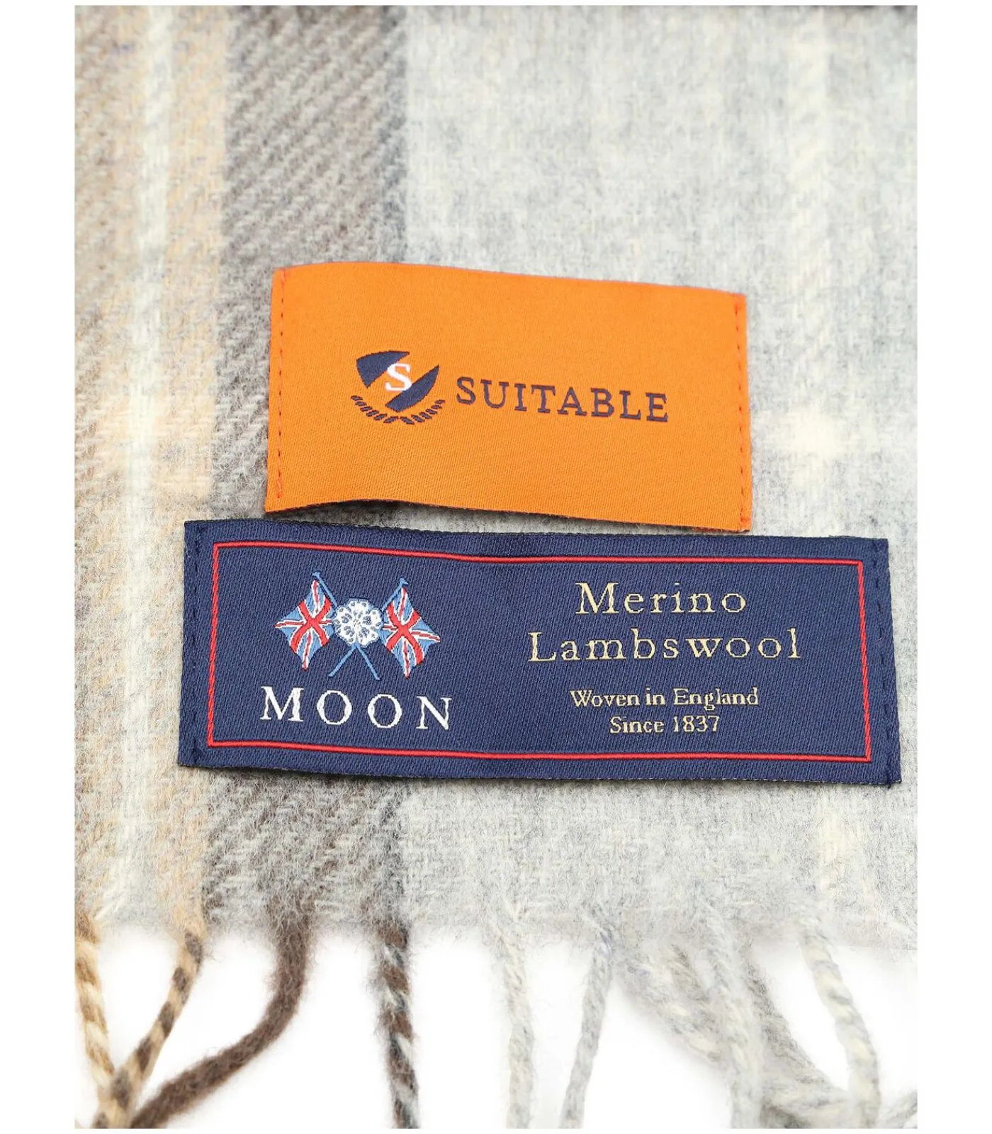 Heren Suitable Sjaal Ruit Merino Wol Beige Blauw