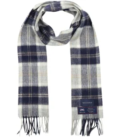 Heren Suitable Sjaal Ruit Merino Wol Blauw Grijs