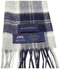 Heren Suitable Sjaal Ruit Merino Wol Blauw Grijs