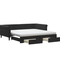 New Slaapbank met onderschuifbed en lades 100x200 cm fluweel zwart Bedden