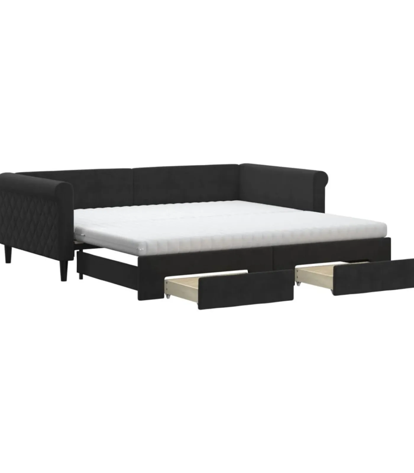 New Slaapbank met onderschuifbed en lades 100x200 cm fluweel zwart Bedden