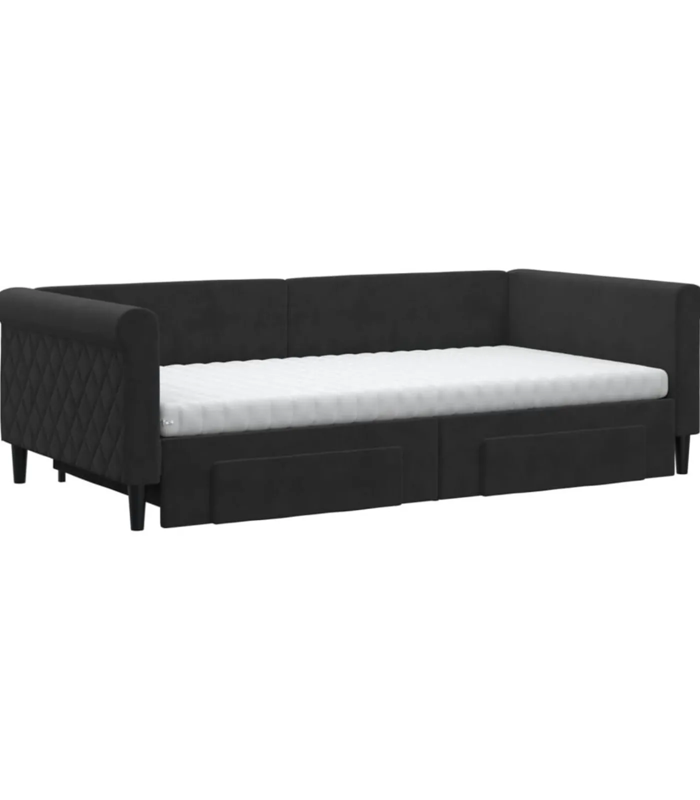 New Slaapbank met onderschuifbed en lades 100x200 cm fluweel zwart Bedden