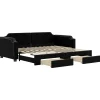 vidaXL Slaapbank met onderschuifbed en lades 100x200 cm stof zwart