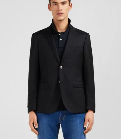 Clearance Slanke fit zwart 100% wollen blazer Heren Kostuums & Blazers